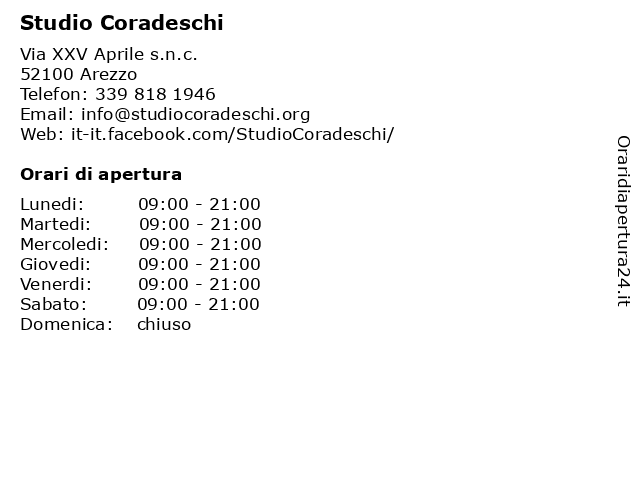 Orari di apertura Studio Coradeschi Via XXV Aprile